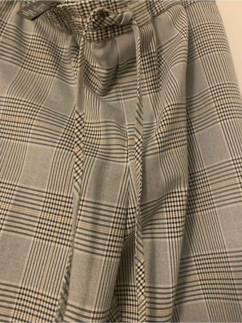 Plaid Paperbag Waist Wide-Leg Pants - Gray